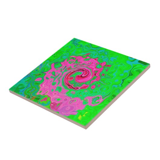 Groovy Abstrakt Green und Red Lava Liquid Swirl Fliese (Seite)