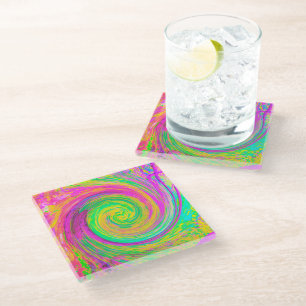 Groovy, Abstrakt, Lila und gelb, flüssiger Swirl Glasuntersetzer