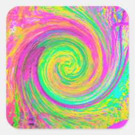 Groovy, Abstrakt, Lila und gelb, flüssiger Swirl Quadratischer Aufkleber