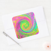 Groovy, Abstrakt, Lila und gelb, flüssiger Swirl Quadratischer Aufkleber (Umschlag)