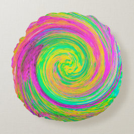 Groovy, Abstrakt, Lila und gelb, flüssiger Swirl Rundes Kissen