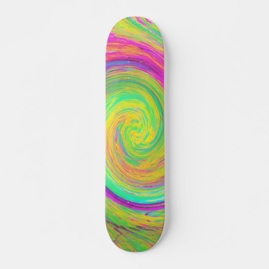 Groovy, Abstrakt, Lila und gelb, flüssiger Swirl Skateboard (Vorne)