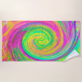 Groovy, Abstrakt, Lila und Gelb Rainbow Swirl Strandtuch (Vorderseite)