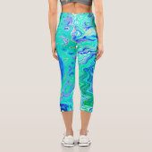 Groovy Abstrakt Ocean Blue und Green Liquid Swirl Capri Leggings (Rückseite)