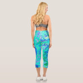 Groovy Abstrakt Ocean Blue und Green Liquid Swirl Capri Leggings (Rückseite)
