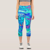 Groovy Abstrakt Ocean Blue und Green Liquid Swirl Capri Leggings (Vorderseite)