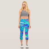 Groovy Abstrakt Ocean Blue und Green Liquid Swirl Capri Leggings (Vorderseite)