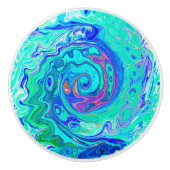 Groovy Abstrakt Ocean Blue und Green Liquid Swirl Keramikknauf (Vorderseite)