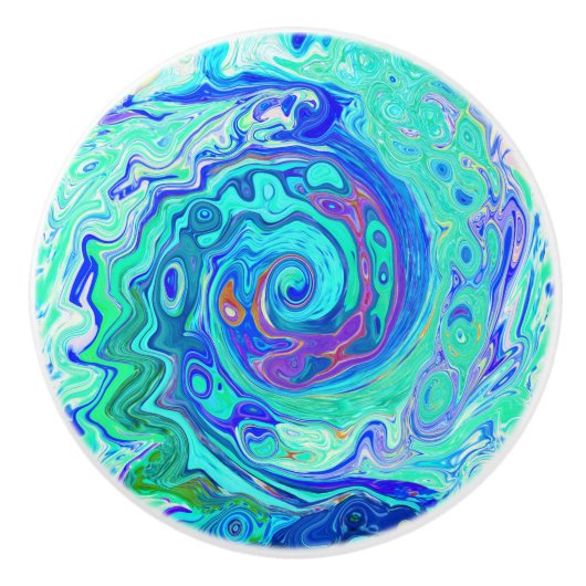Groovy Abstrakt Ocean Blue und Green Liquid Swirl Keramikknauf (Vorderseite)