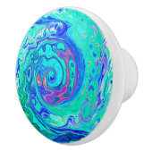 Groovy Abstrakt Ocean Blue und Green Liquid Swirl Keramikknauf (Rechts)