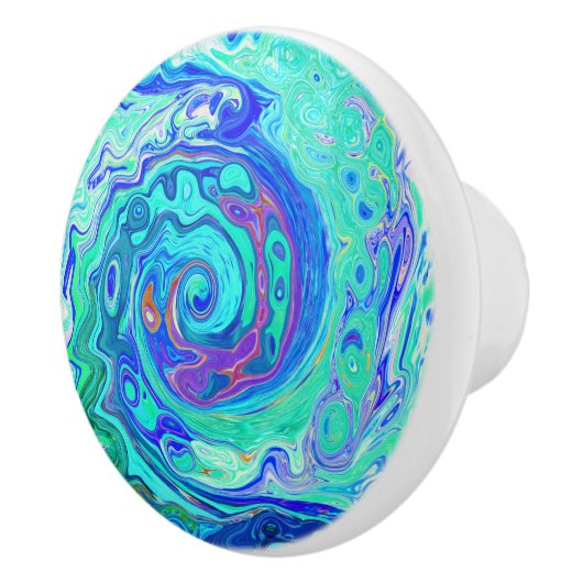 Groovy Abstrakt Ocean Blue und Green Liquid Swirl Keramikknauf (Rechts)