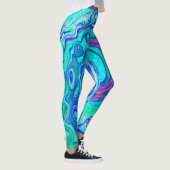 Groovy Abstrakt Ocean Blue und Green Liquid Swirl Leggings (Rechts)