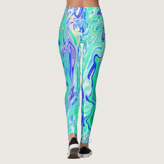 Groovy Abstrakt Ocean Blue und Green Liquid Swirl Leggings (Rückseite)