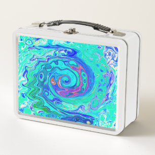 Groovy Abstrakt Ocean Blue und Green Liquid Swirl Metall Brotdose