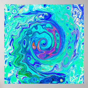 Groovy Abstrakt Ocean Blue und Green Liquid Swirl Poster