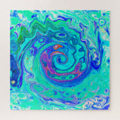 Groovy Abstrakt Ocean Blue und Green Liquid Swirl Puzzle (Horizontal)