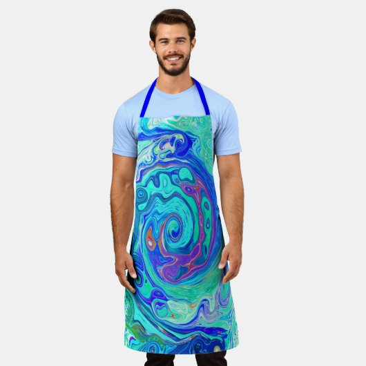Groovy Abstrakt Ocean Blue und Green Liquid Swirl Schürze (Getragen)