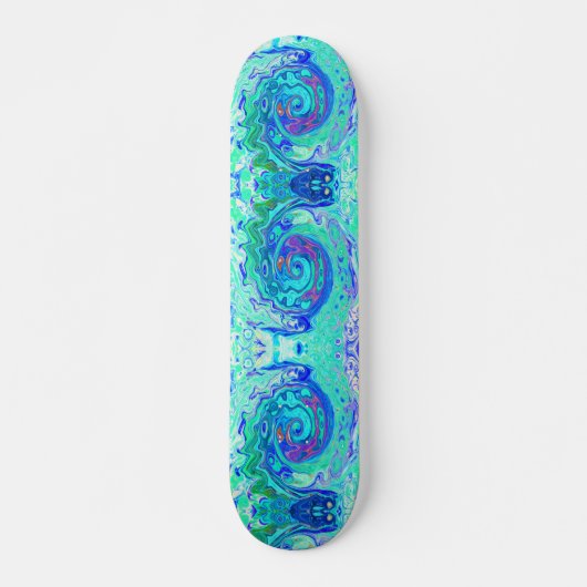 Groovy Abstrakt Ocean Blue und Green Liquid Swirl Skateboard (Vorne)