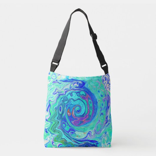 Groovy Abstrakt Ocean Blue und Green Liquid Swirl Tragetaschen Mit Langen Trägern (Vorderseite)