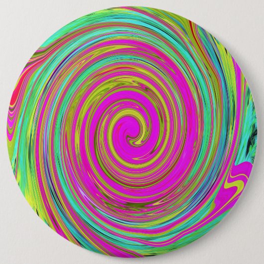 Groovy Abstrakt Pink und Türkis Swirl Button (Vorderseite)