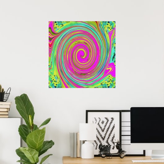 Groovy Abstrakt Pink und Türkis Swirl Poster (Heimbüro)