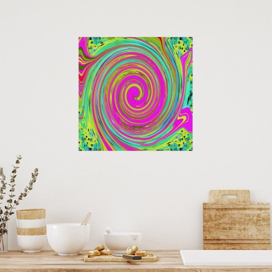 Groovy Abstrakt Pink und Türkis Swirl Poster (Küche)