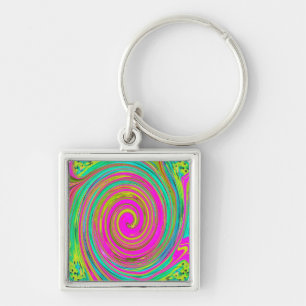 Groovy Abstrakt Pink und Türkis Swirl Schlüsselanhänger