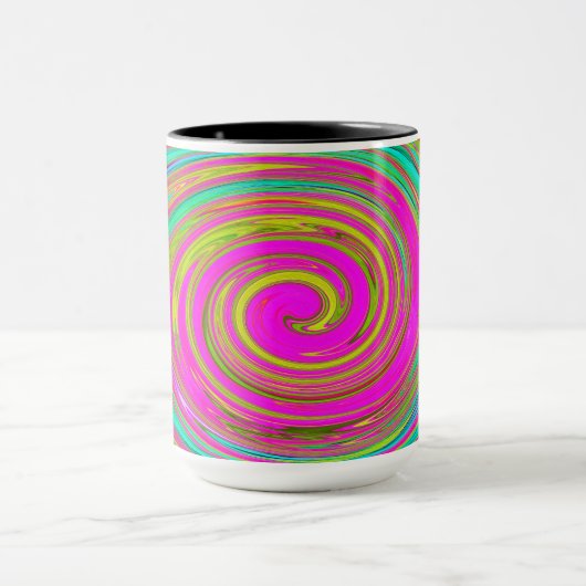 Groovy Abstrakt Pink und Türkis Swirl Tasse (Zentrum)
