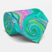 Groovy Abstrakt Retro Aquamarine Swirl Krawatte (Gerollt)