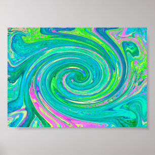 Groovy Abstrakt Retro Aquamarine Swirl Poster