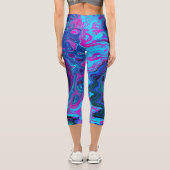 Groovy Abstrakt Retro Blau und Lila Swirl Capri Leggings (Rückseite)