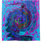 Groovy Abstrakt Retro Blau und Lila Swirl Duschvorhang (Vorderseite)
