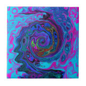 Groovy Abstrakt Retro Blau und Lila Swirl Fliese (Vorderseite)