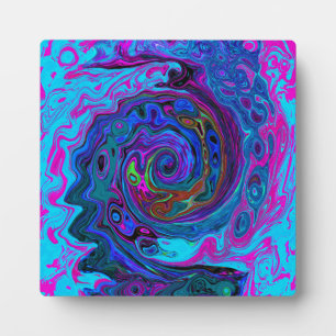 Groovy Abstrakt Retro Blau und Lila Swirl Fotoplatte