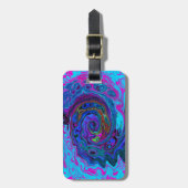Groovy Abstrakt Retro Blau und Lila Swirl Gepäckanhänger (Vorderseite vertikal)