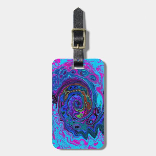 Groovy Abstrakt Retro Blau und Lila Swirl Gepäckanhänger (Vorderseite vertikal)
