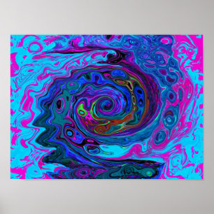 Groovy Abstrakt Retro Blau und Lila Swirl Poster