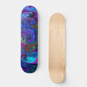 Groovy Abstrakt Retro Blau und Lila Swirl Skateboard (Vorderseite)