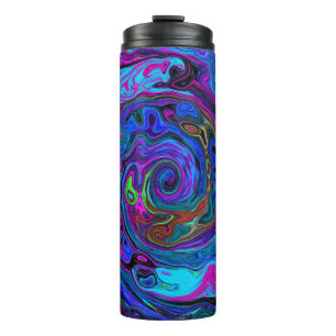 Groovy Abstrakt Retro Blau und Lila Swirl Thermosbecher