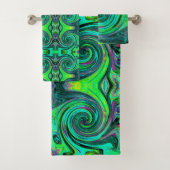 Groovy Abstrakt Retro Green und Magenta Swirl Badhandtuch Set (Insitu)