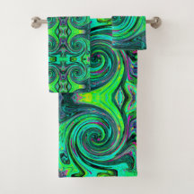 Groovy Abstrakt Retro Green und Magenta Swirl