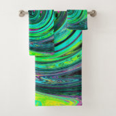 Groovy Abstrakt Retro Green und Magenta Swirl Badhandtuch Set (Insitu)