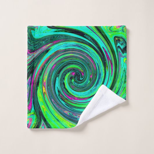 Groovy Abstrakt Retro Green und Magenta Swirl Badhandtuch Set (Waschlappen)