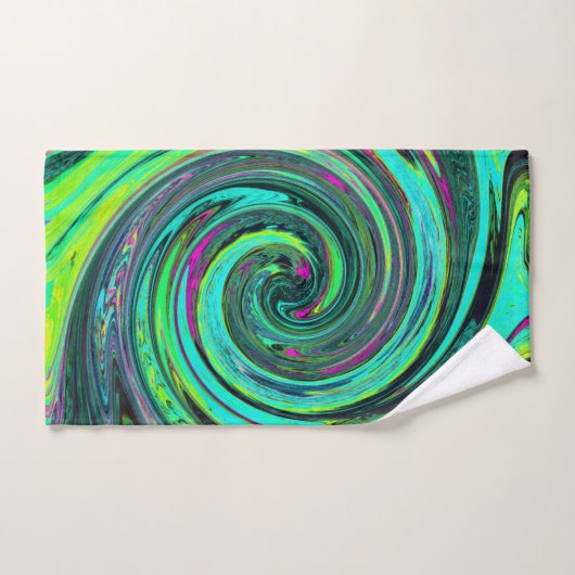 Groovy Abstrakt Retro Green und Magenta Swirl Badhandtuch Set (Handtuch)