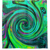Groovy Abstrakt Retro Green und Magenta Swirl Duschvorhang (Vorderseite)