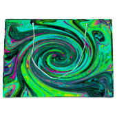 Groovy Abstrakt Retro Green und Magenta Swirl Große Geschenktüte (Vorderseite)