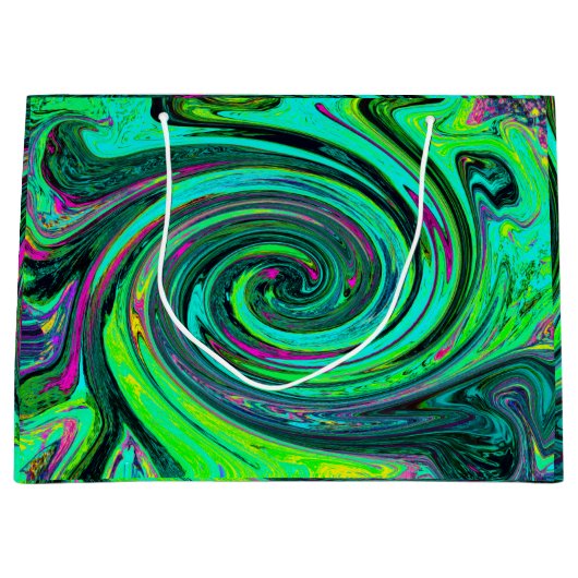 Groovy Abstrakt Retro Green und Magenta Swirl Große Geschenktüte (Vorderseite)