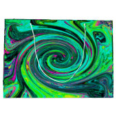Groovy Abstrakt Retro Green und Magenta Swirl Große Geschenktüte (Rückseite)