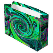 Groovy Abstrakt Retro Green und Magenta Swirl Große Geschenktüte (Rückseite Schrägansicht)