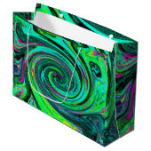 Groovy Abstrakt Retro Green und Magenta Swirl Große Geschenktüte (Vorderseite Schrägansicht)